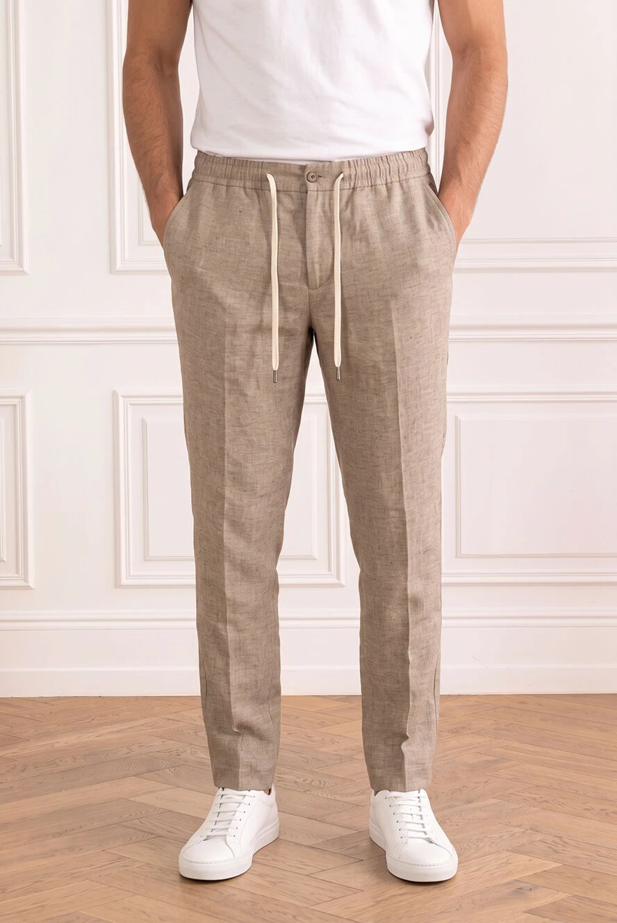 Cesare di Napoli light beige linen trousers with creases on the sports waistband 196593 - photo 1