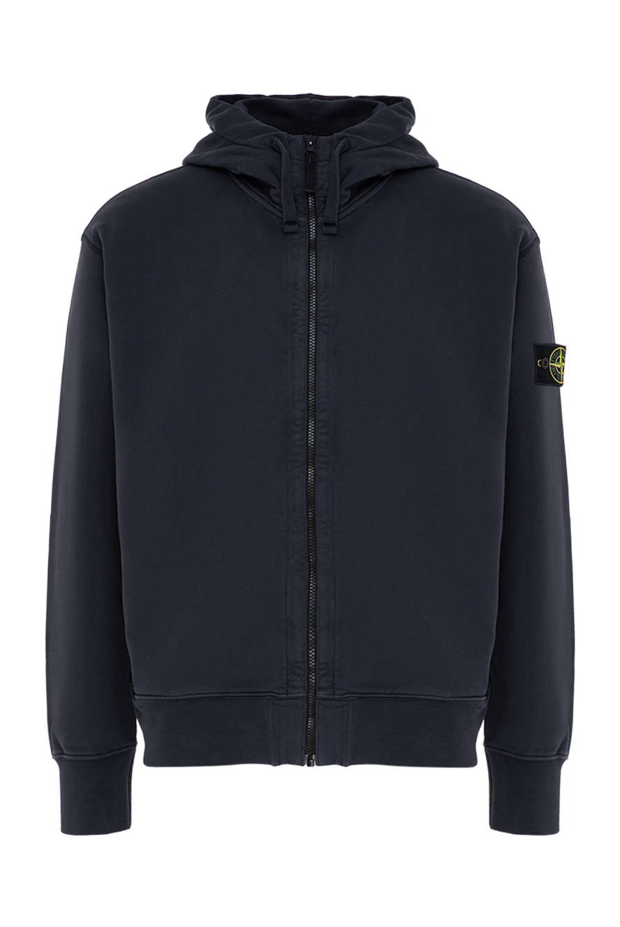 Stone Island синя бавовняна кофта на блискавці з глибоким регульованим капюшоном 196713 - фото 1