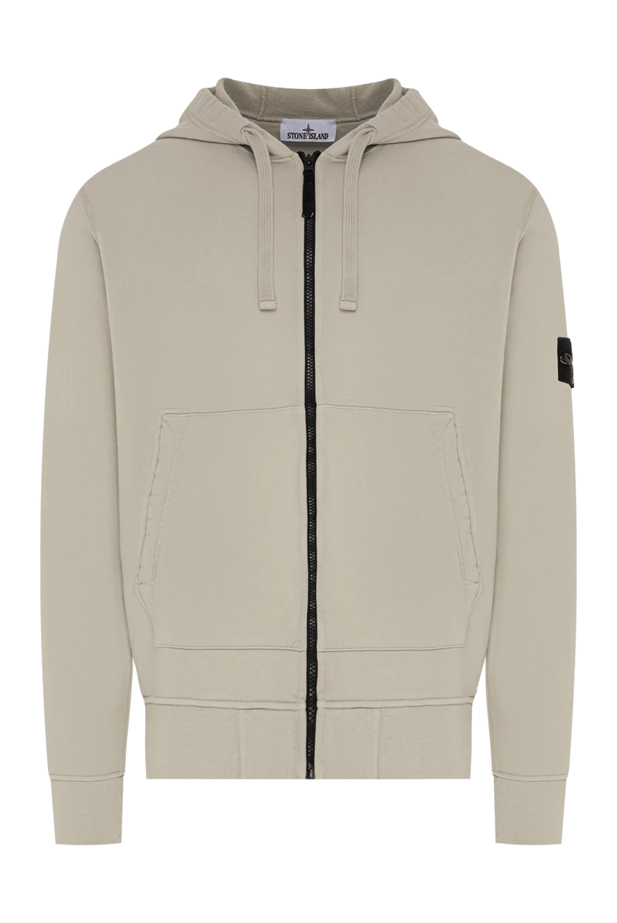 Stone Island мужская толстовка на молнии с капюшоном в бежевом цвете 196715 - фото 1