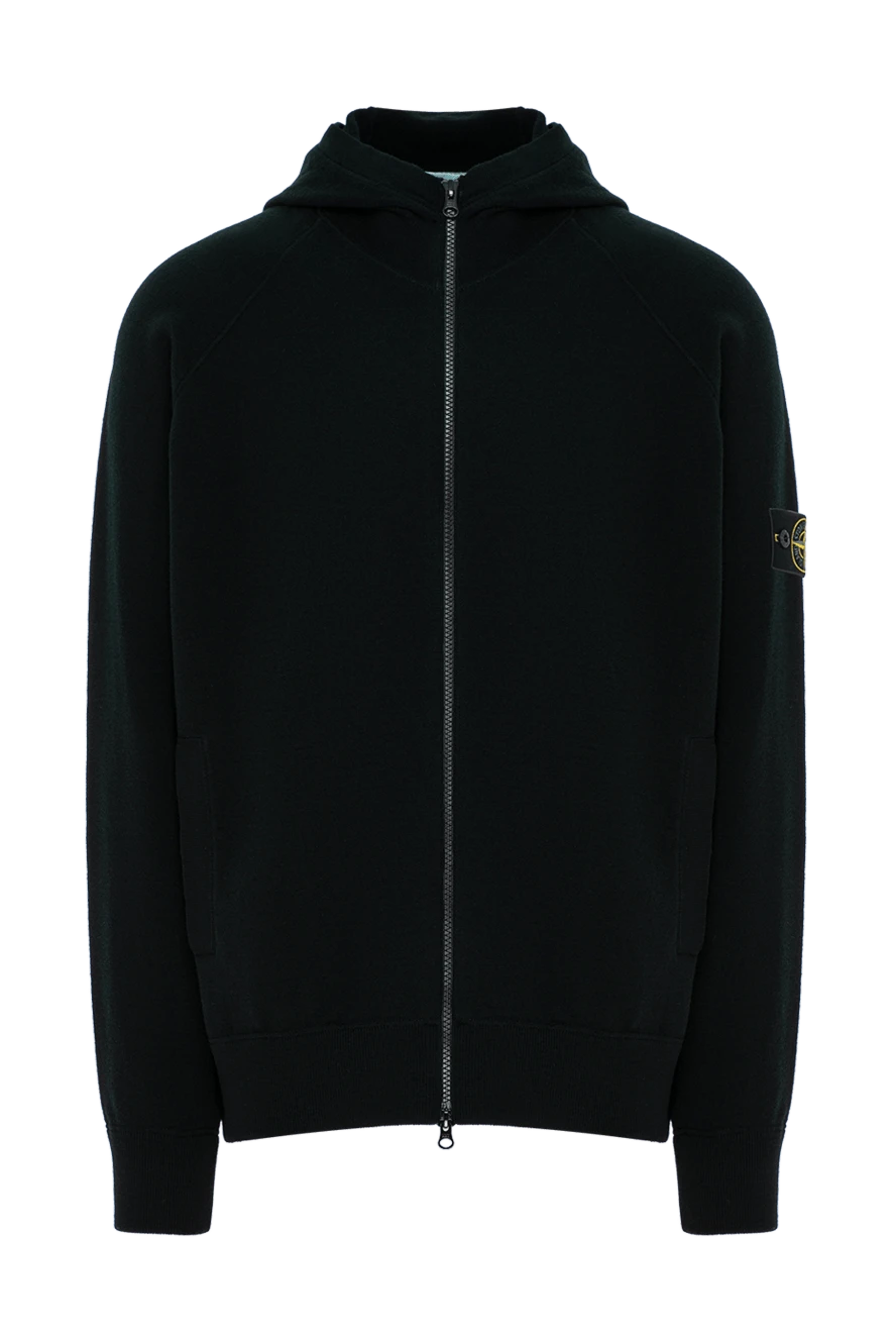Stone Island черная вязаная кофта из мягкой шерсти с лаконичным встроенным капюшоном 196721 - фото 1