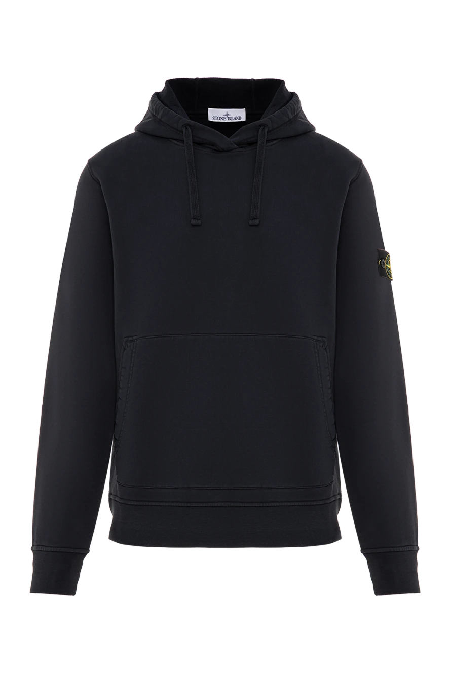 Stone Island темно-синее хлопковое худи со скрытыми карманами в боковых швах 196723 - фото 1
