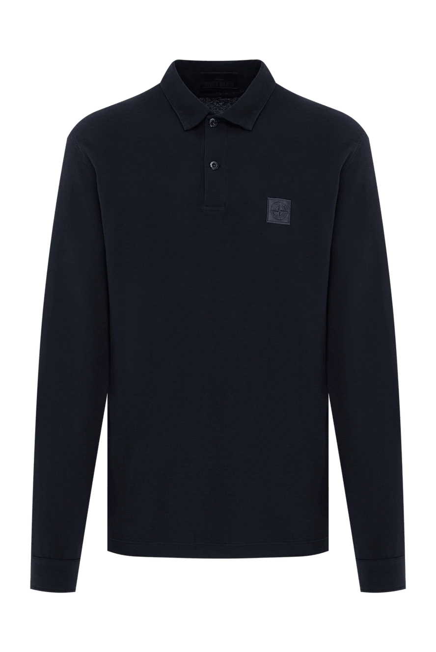 Stone Island темно-синее трикотажное поло с длинным рукавом и кожаным патчем 196782 - фото 1