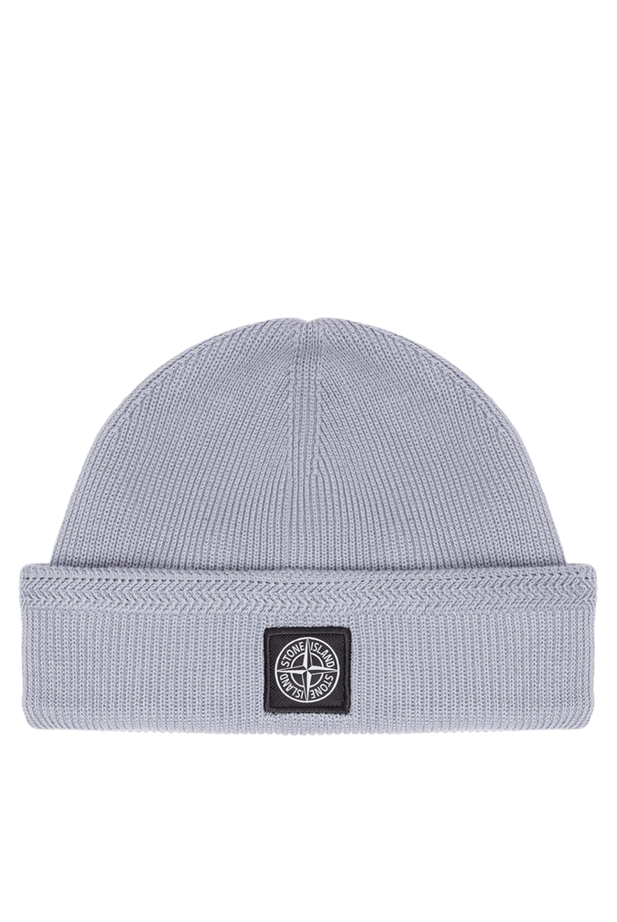 Stone Island серая трикотажная шапка в рубчик с узорчатым краем 196794 - фото 1
