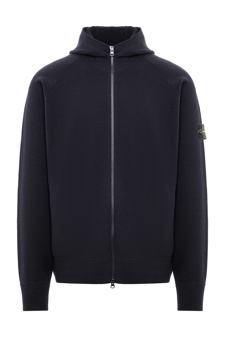 Stone Island темно-синий шерстяной кардиган на молнии с капюшоном 196854 - фото 1