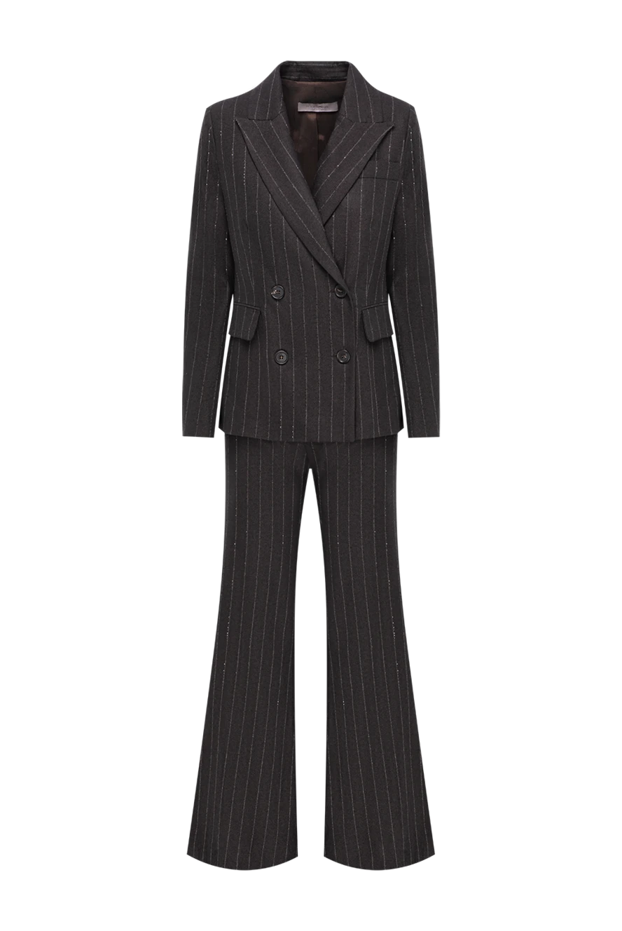 D.Exterior двубортный костюм-двойка в тонкую вертикальную полоску со стразами 197140 - фото 1