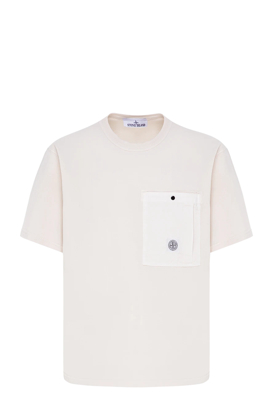 Stone Island milk-colored cotton t-shirt with a textile patch pocket with a button 197398 - photo 1