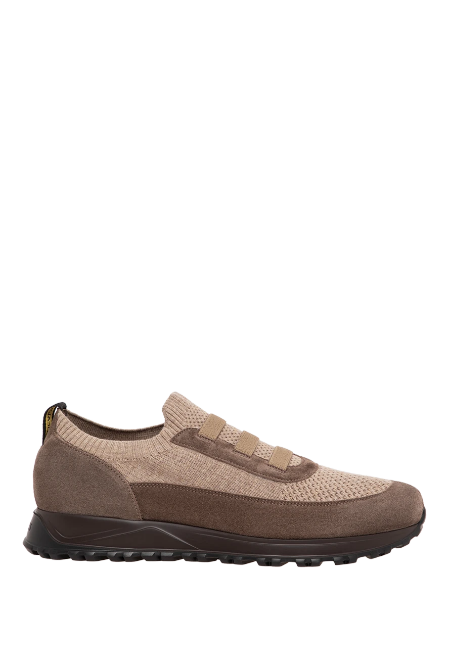 Doucal`s men's beige knit sneakers with coffee suede inserts 197567 - photo 1
