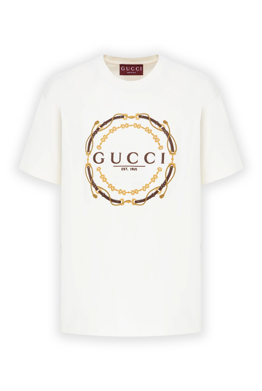 Gucci женская белая хлопковая футболка с круглым рельефным принтом-логотипом 197638 - фото 1