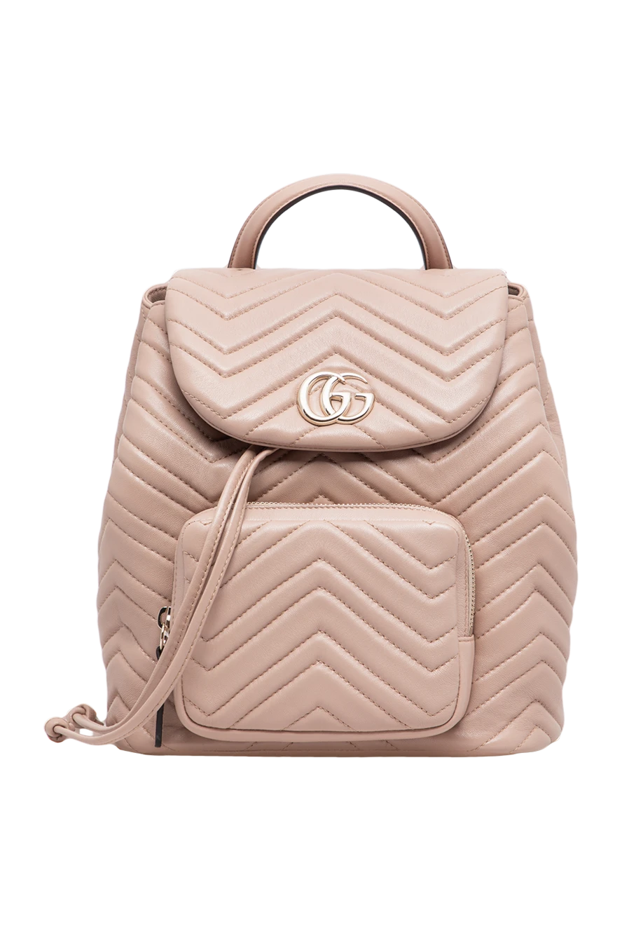 Gucci штуканий шкіряний рюкзак пудрово-рожевого кольору із золотистою монограмою 197640 - фото 1