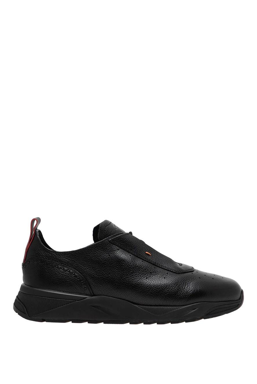 Santoni кожаные низкопрофильные черные кроссовки с перфорацией на натуральном меху 197653 - фото 1