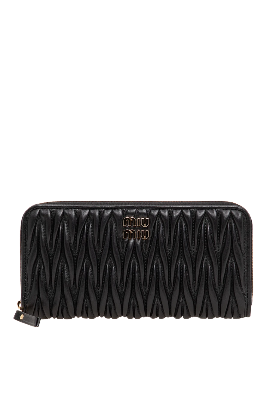 Miu Miu black leather wallet with signature matelasse stitching and a zip-around closure 197734 - photo 1