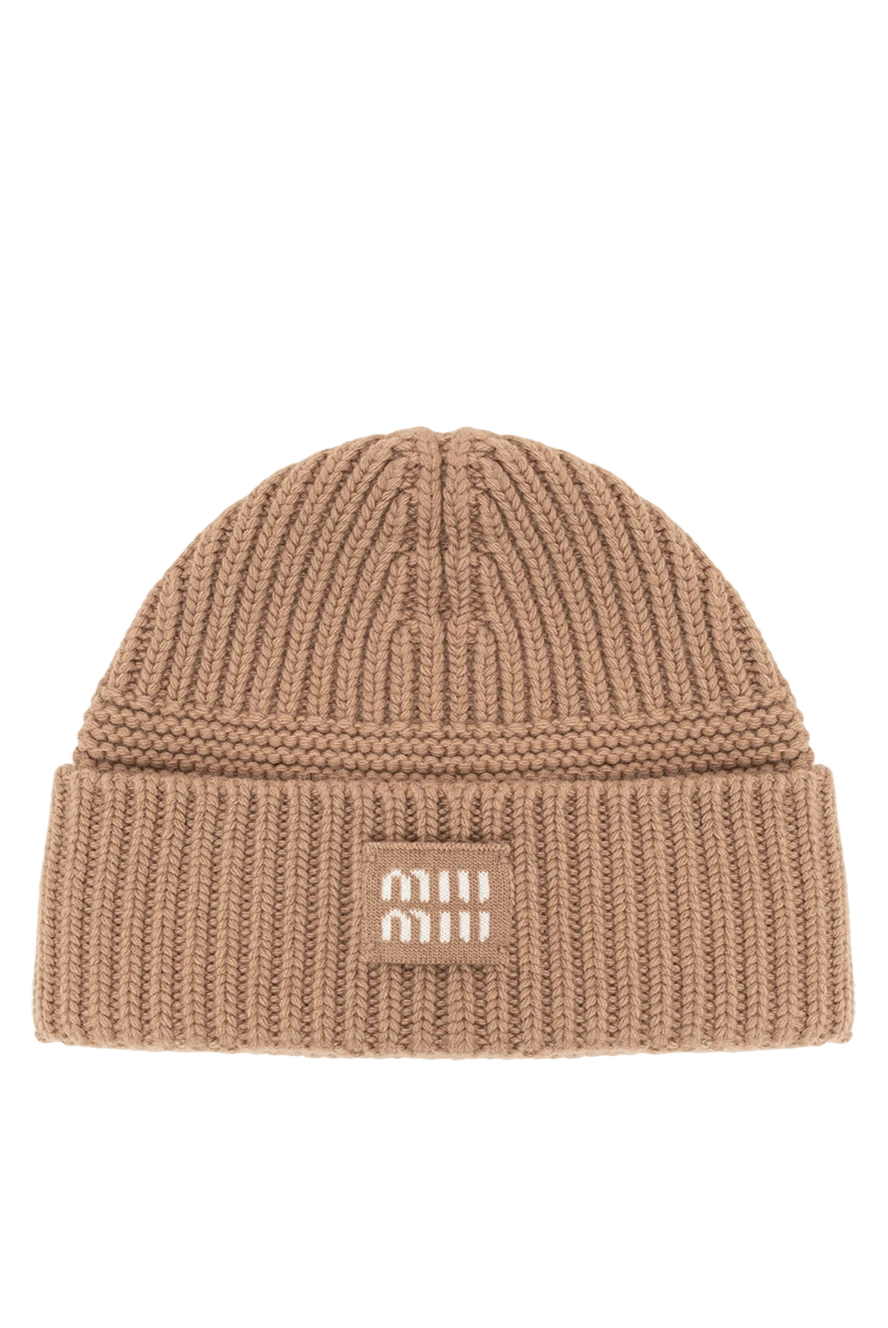 Miu Miu textured knit beanie hat in caramel brown with patch 197747 - photo 1