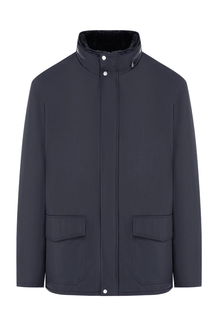 Seraphin blue straight-cut parka jacket with natural fur trim on the collar 197772 - photo 1
