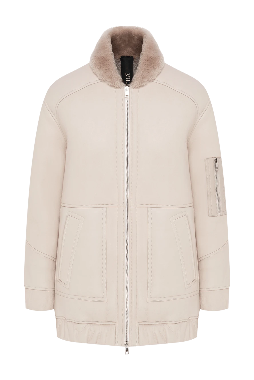 Blancha women's ecru sheepskin coat with a fur collar 197778 - photo 1