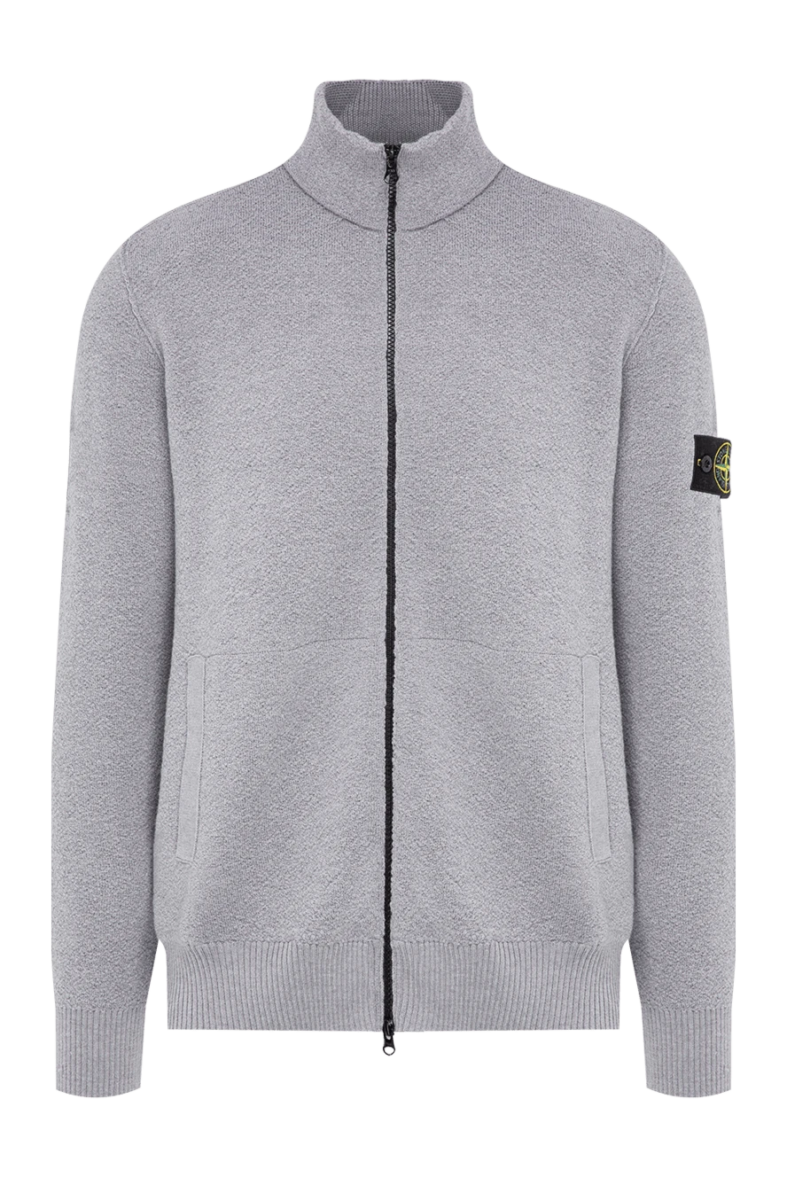 Stone Island в'язаний чоловічий кардиган на блискавці світло-сірого кольору. 197869 - фото 1