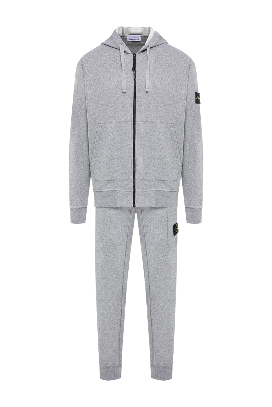 Stone Island мужской трикотажный спортивный костюм в светло-сером меланжевом цвете 197879 - фото 1