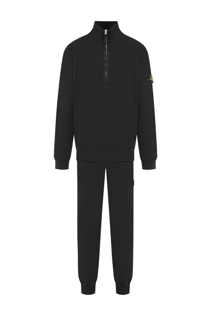 Stone Island мужской прогулочный костюм из хлопкового флиса глубокого черного цвета 197955 - фото 1