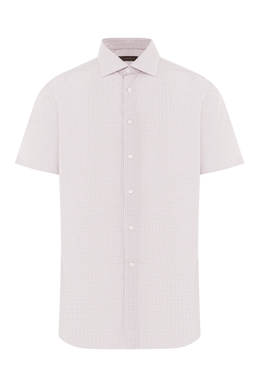 Canali сорочка чоловіча бавовняна світла в дрібну клітку з коротким рукавом 992419 - фото 1