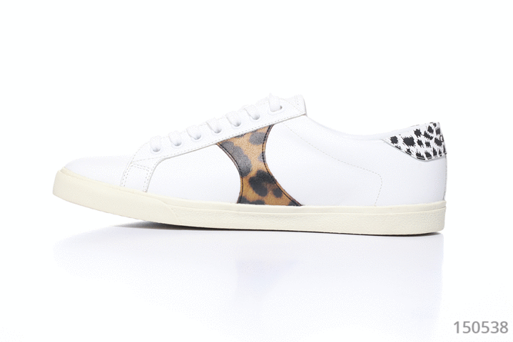 Celine women's leather sneakers with leopard inserts in white