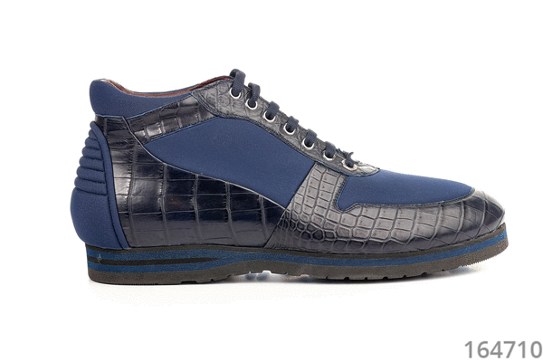 靴 crocodile leather belted hi sneaker Zilli высокие синие кроссовки из кожи крокодила и эластичного