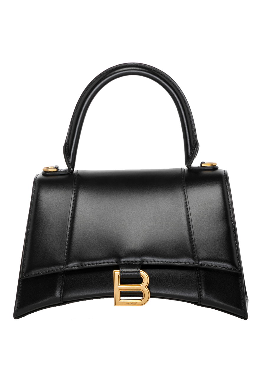 Balenciaga сумка hourglass handbag із чорної блискучої телячої