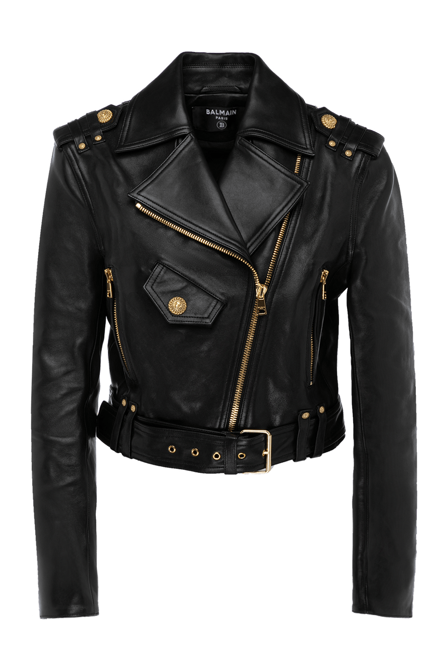 Balmain шкіряна байкерська куртка на блискавці з овчини 179744