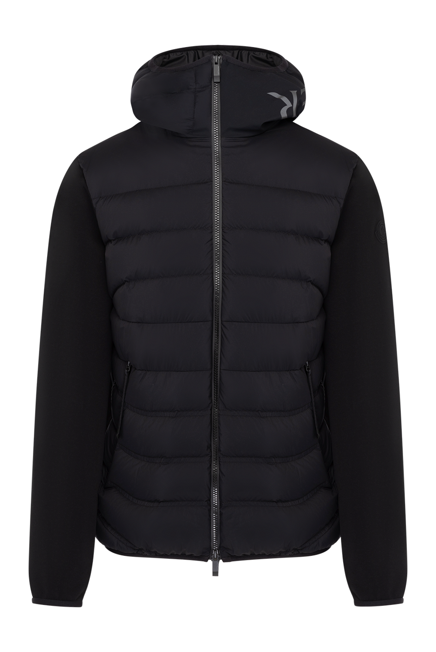 Moncler чоловіча чорна стьобана куртка з капюшоном та рукавами з