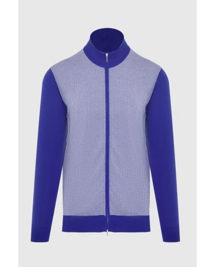 Cesare di Napoli mens blue wool cardigan with a fine contrasting jacquard pattern 134968 - photo 1