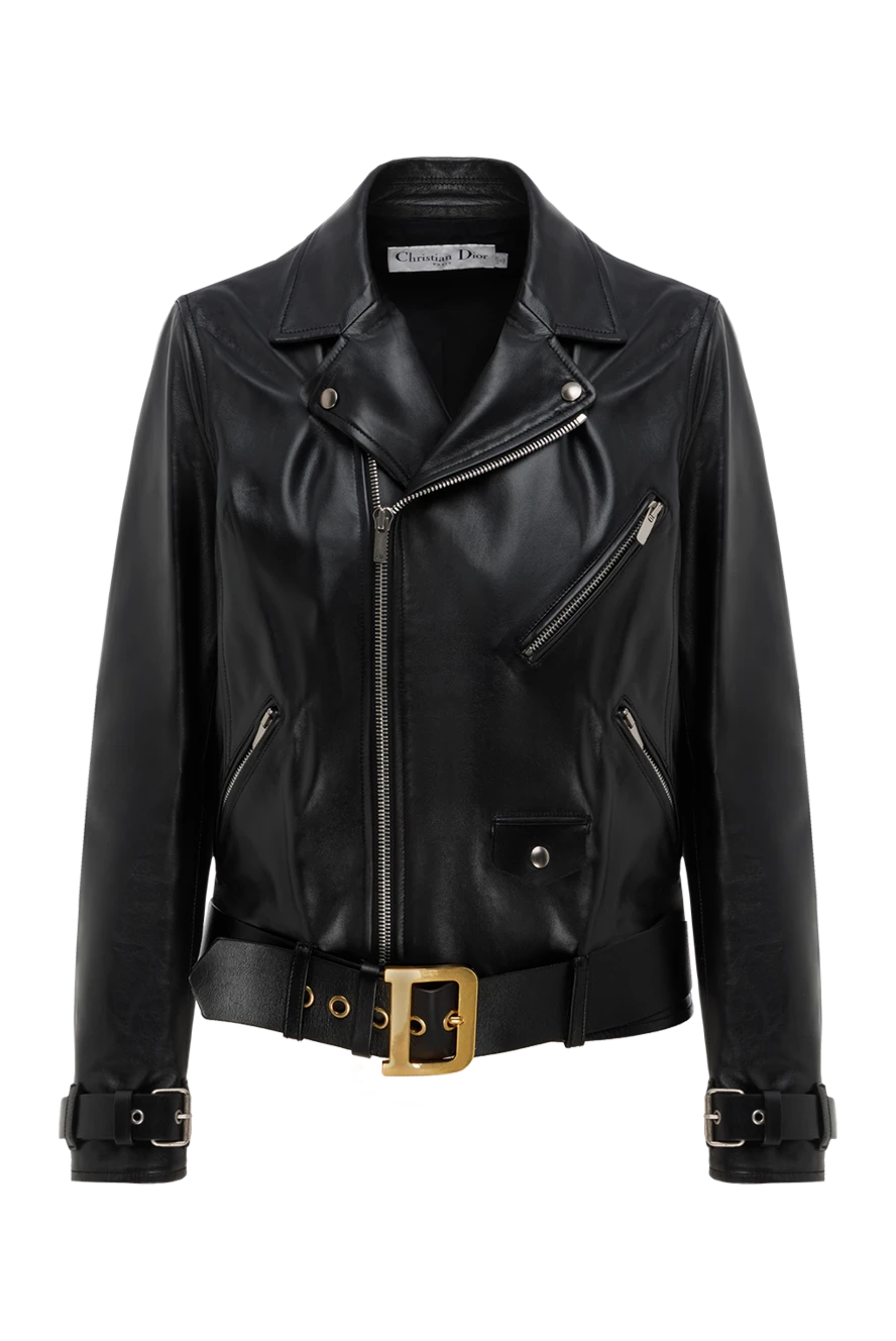 Dior шкіряна куртка-косуха чорна жіноча 142996 - фото 1