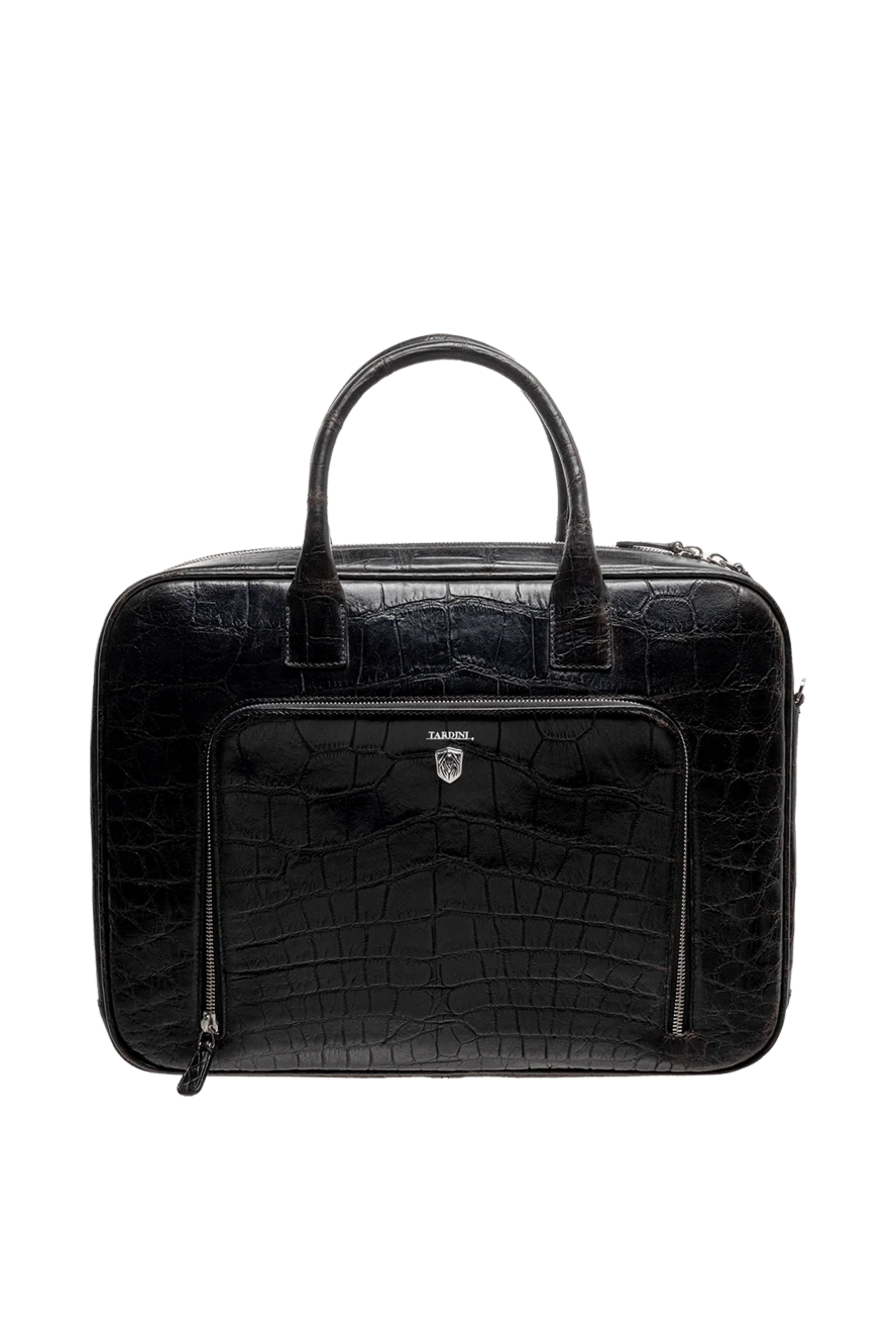 Tardini портфель из кожи аллигатора черный с наружным карманом мужской 144387 - фото 1