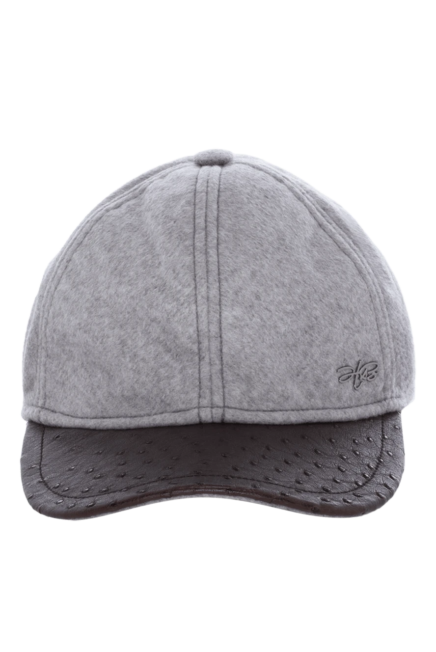 Hettabretz men's gray cashmere and genuine leather cap 146952 - photo 1
