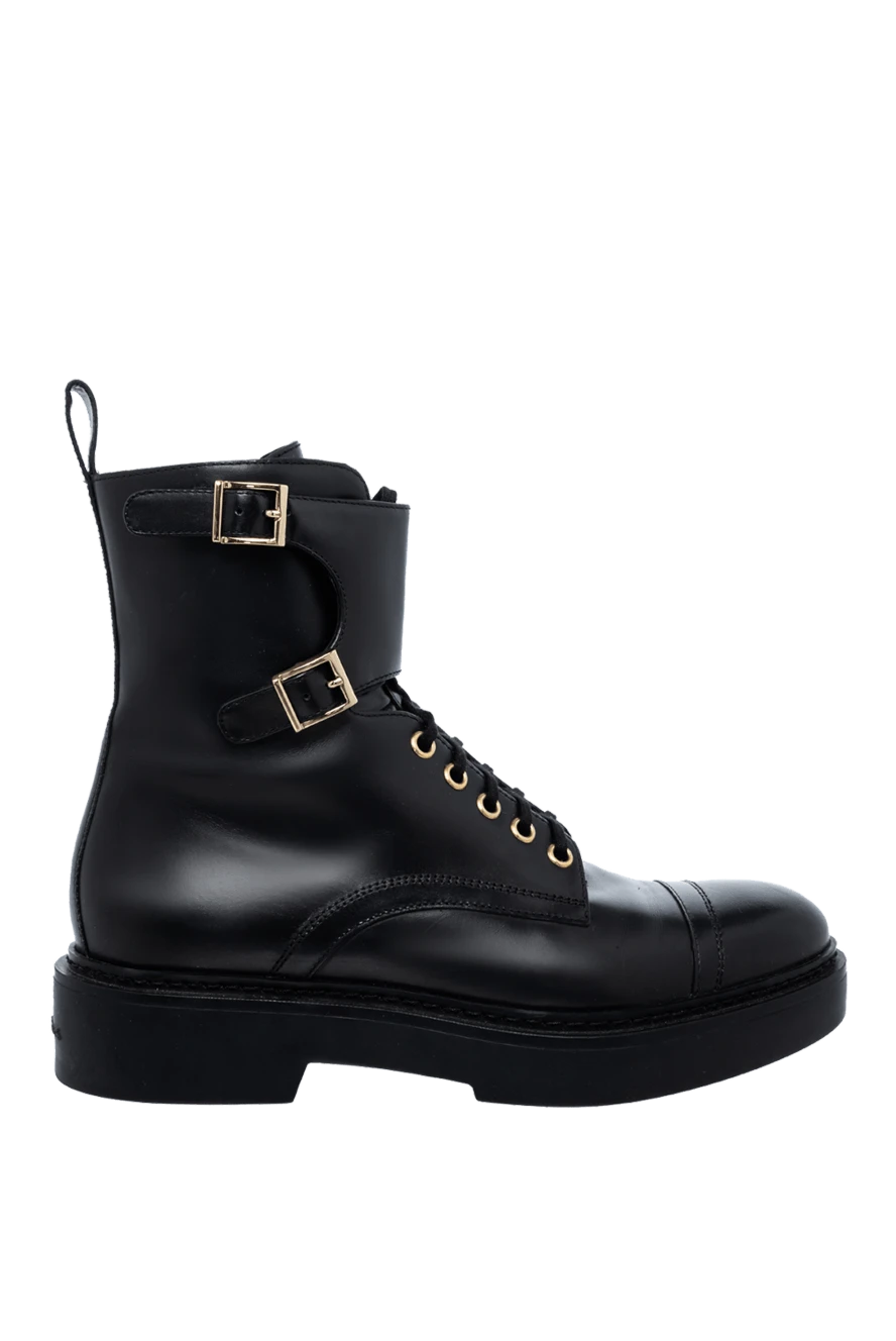 Santoni ботинки женские черные кожаные с ремешками и золотыми пряжками 155242 - фото 1