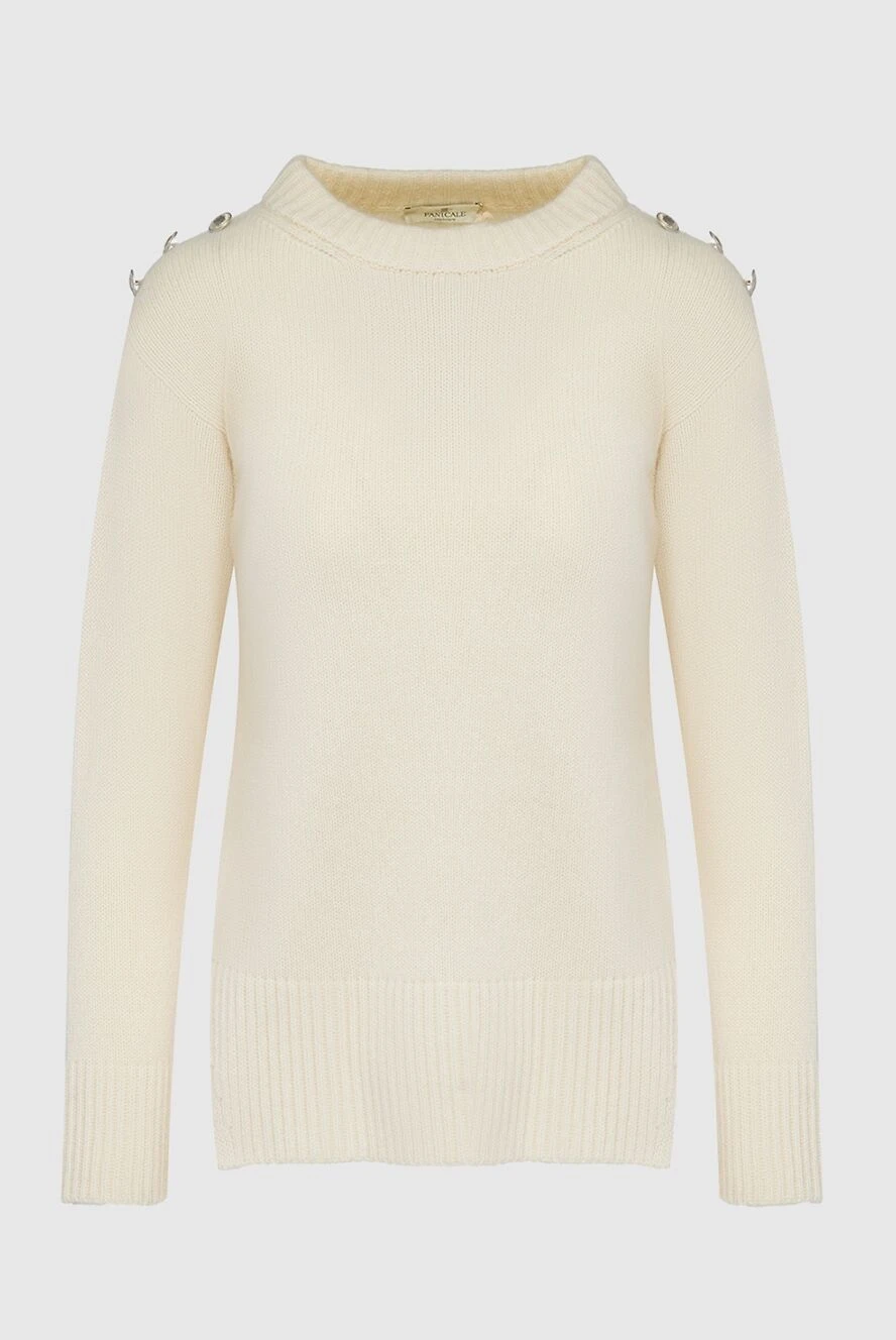 Panicale white womens cashmere jumper decorated with slits and buttons 156001 - photo 1