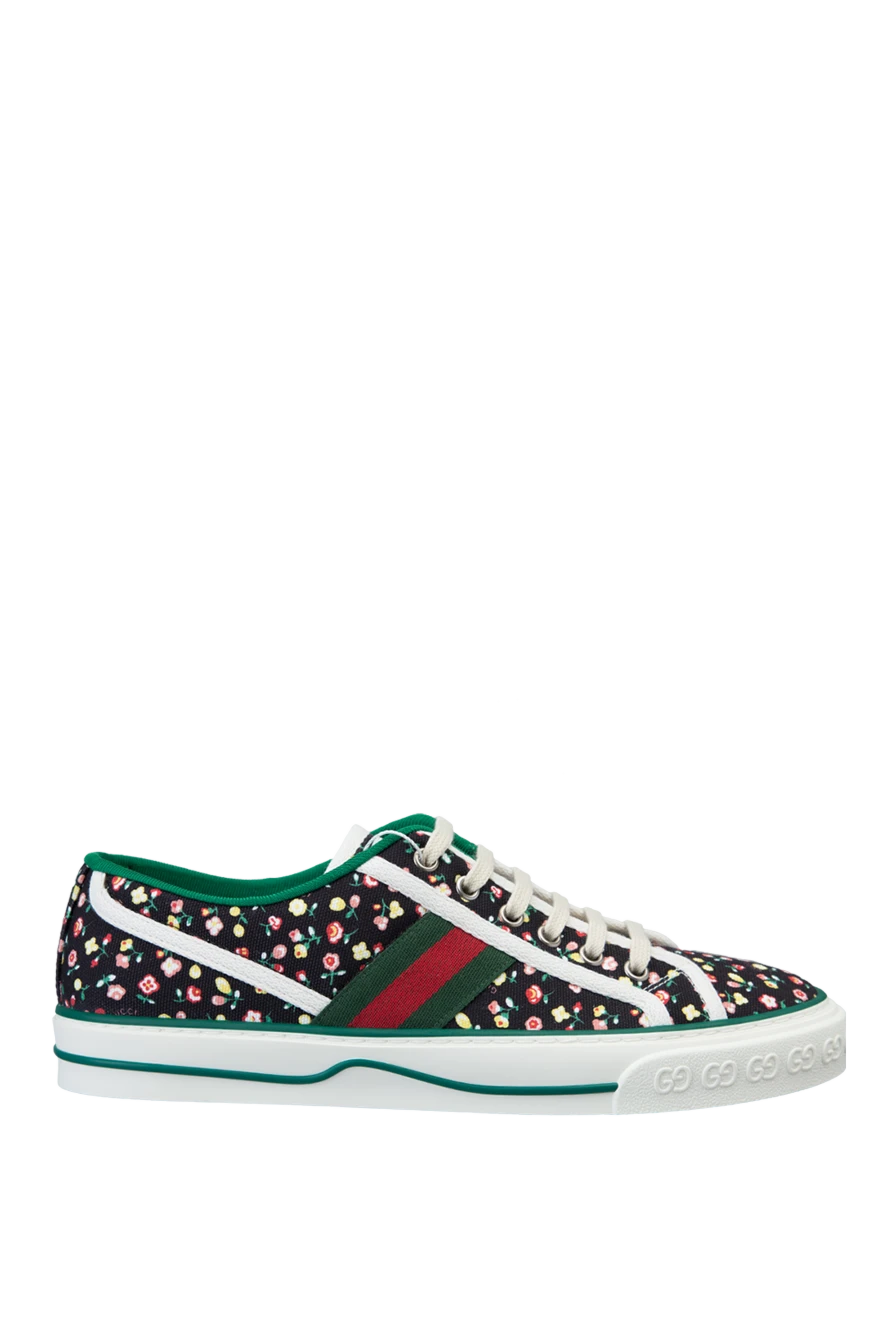 Gucci кеды женские с цветочным принтом и логотипом черные 158005 - фото 1
