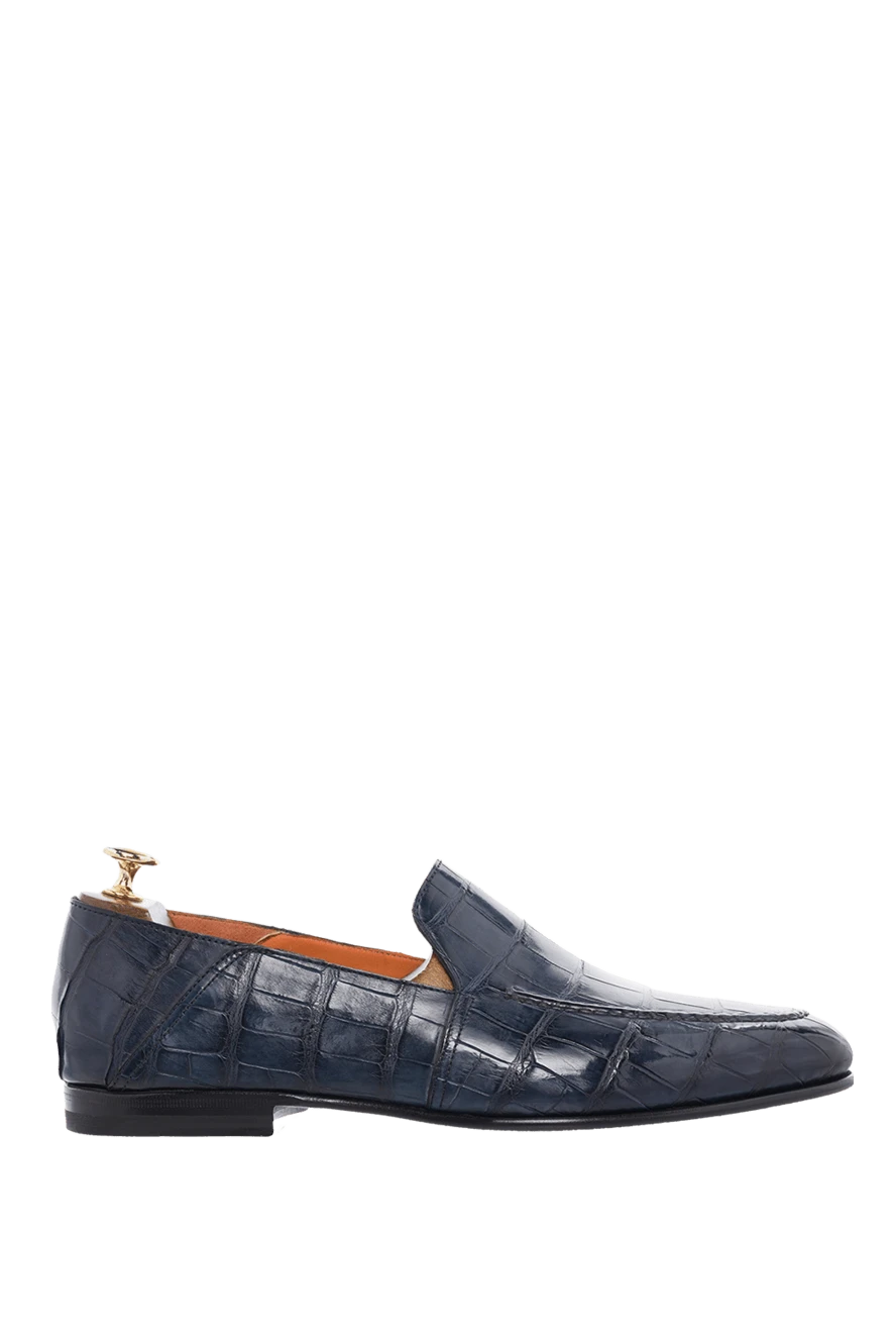 Santoni лоферы мужские из кожи крокодила синие 166758 - фото 1