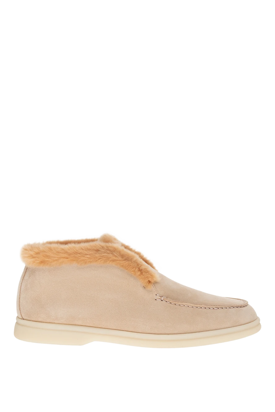 Loro Piana women's beige nubuck and fur loafers 176420 - photo 1