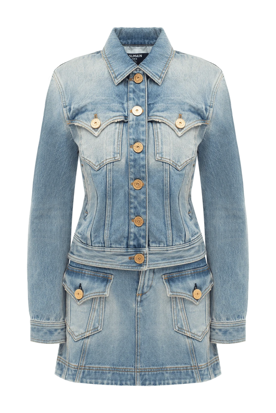 Balmain denim suit with a skirt made of cotton women's blue color 176486 - photo 1