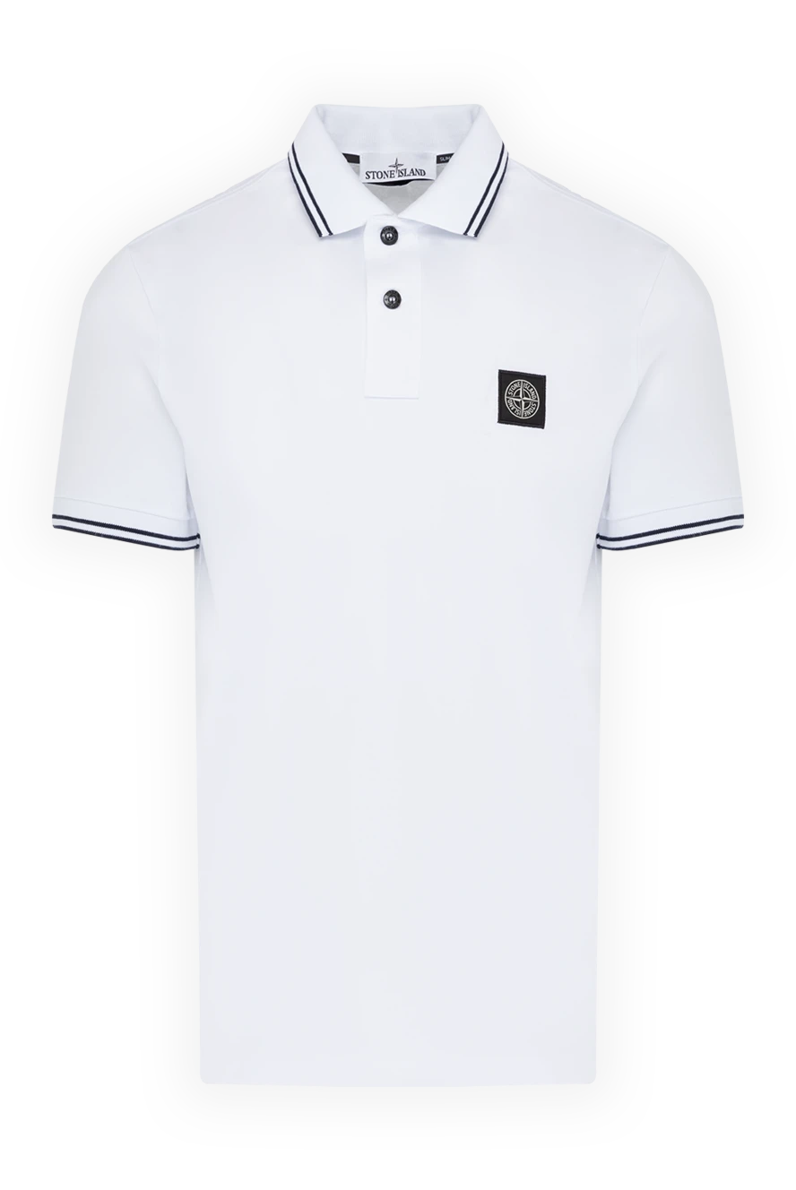 Stone Island мужское белое хлопковое поло с окантовкой и логотипом 179039 - фото 1
