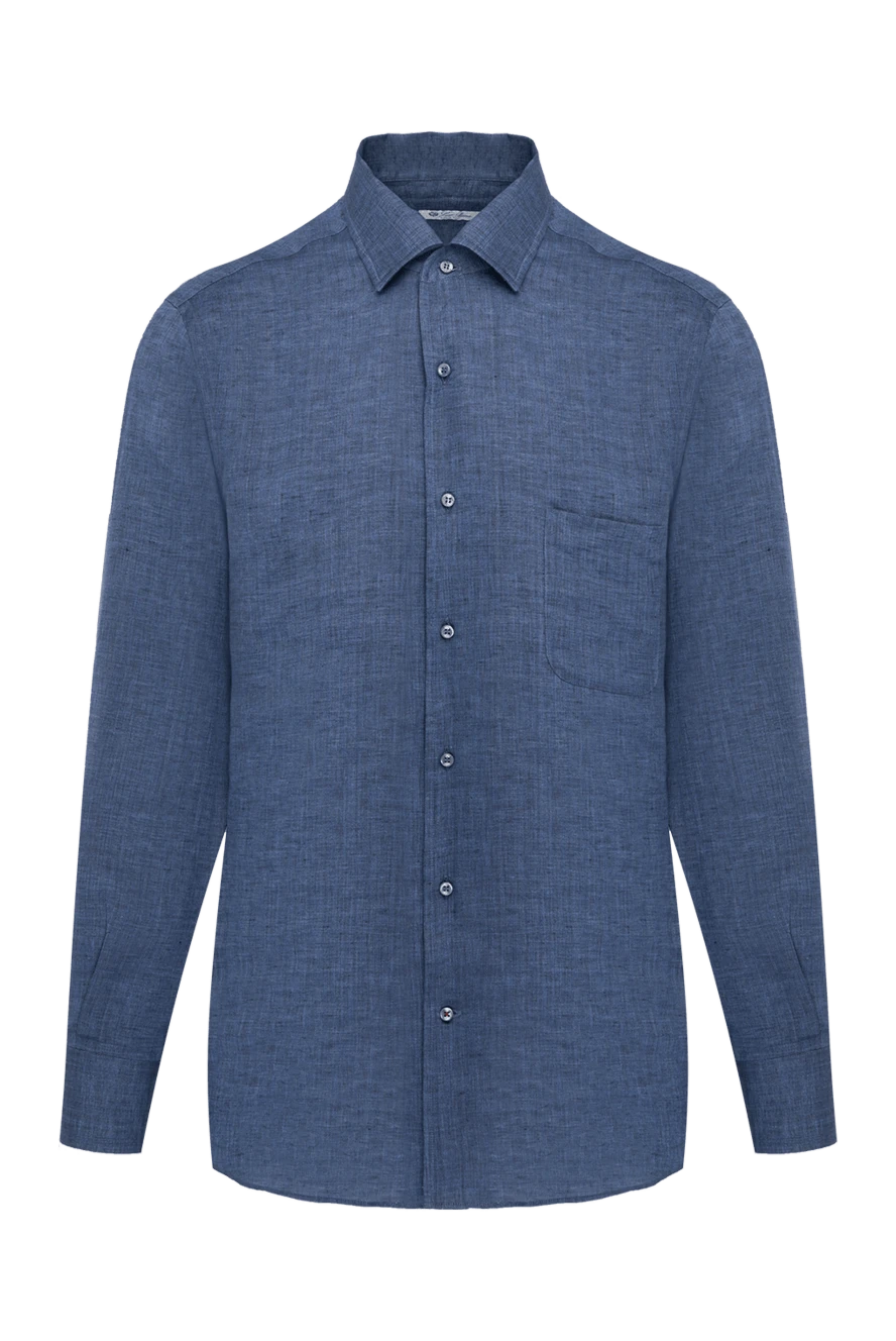 Loro Piana сорочка чоловіча синя з льону 179667 - фото 1
