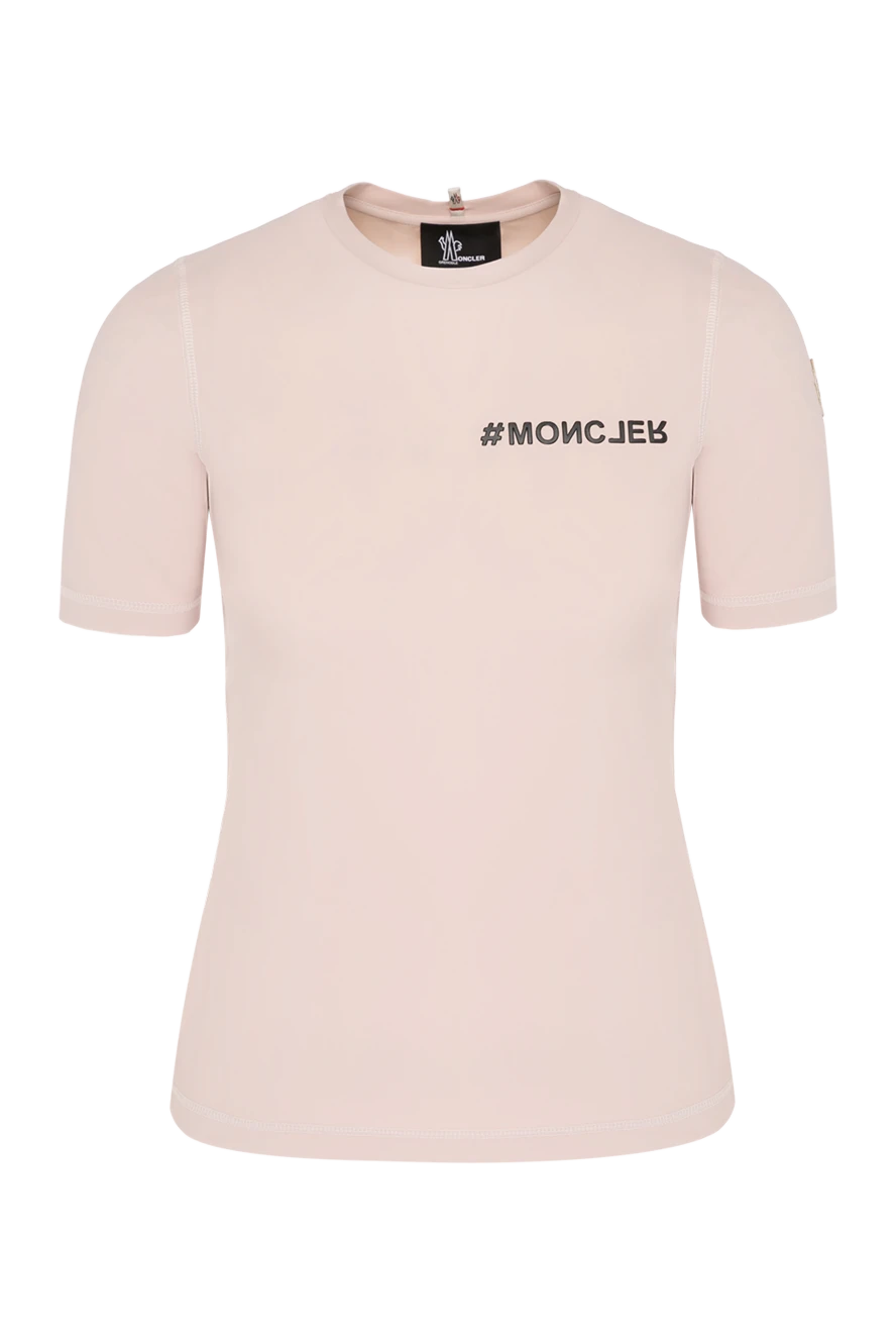 Moncler жіноча рожева футболка з поліаміду та еластану з логотипом 180529 - фото 1