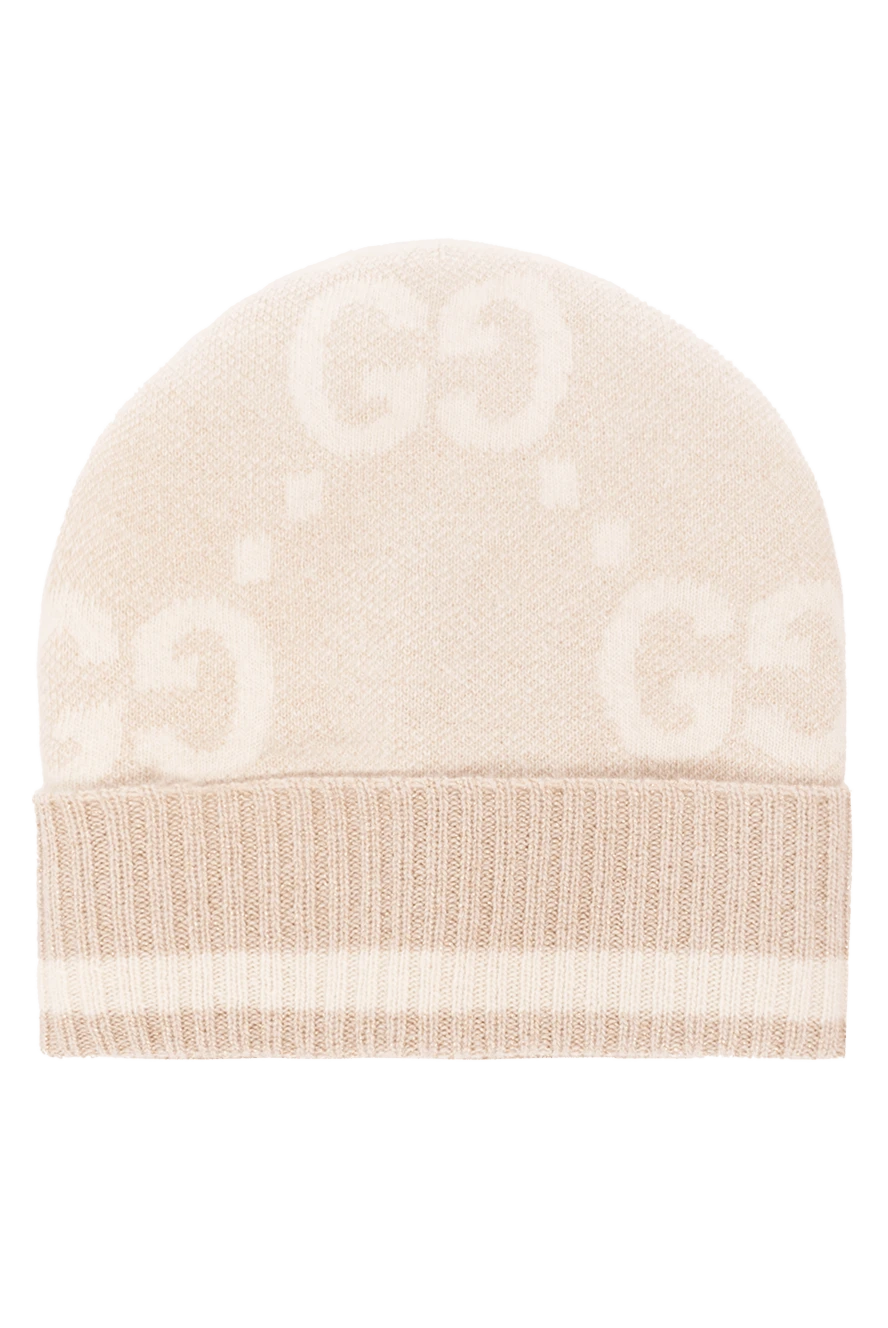 Gucci шапка бежевая женская с логотипом из кашемира 180832 - фото 1