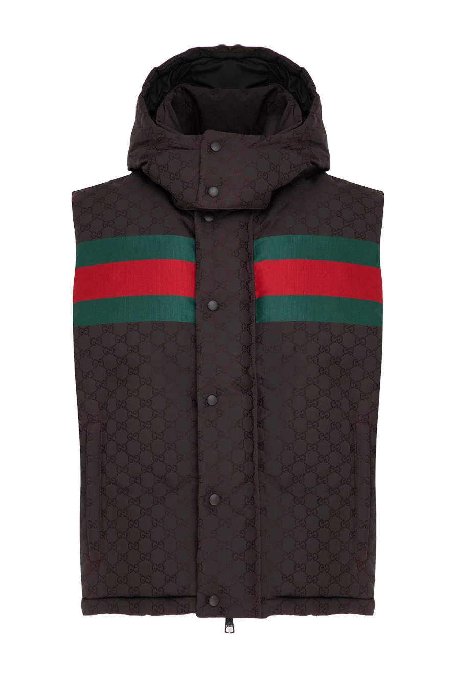 Gucci жилет из текстиля gg с капюшоном коричневый мужской 185561 - фото 1