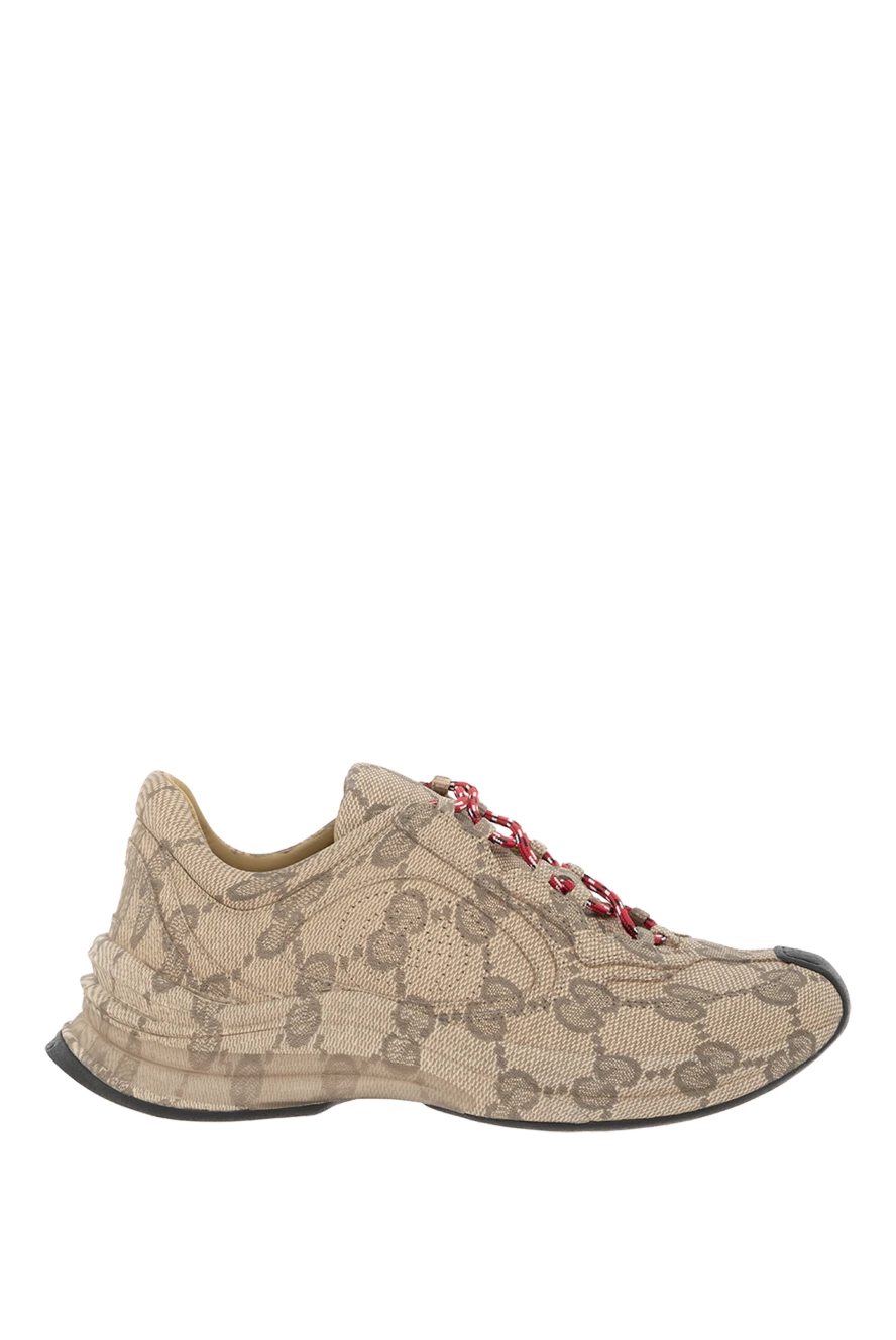 Gucci кожаные кроссовки с монограммой gg run женские бежевые 186287 - фото 1