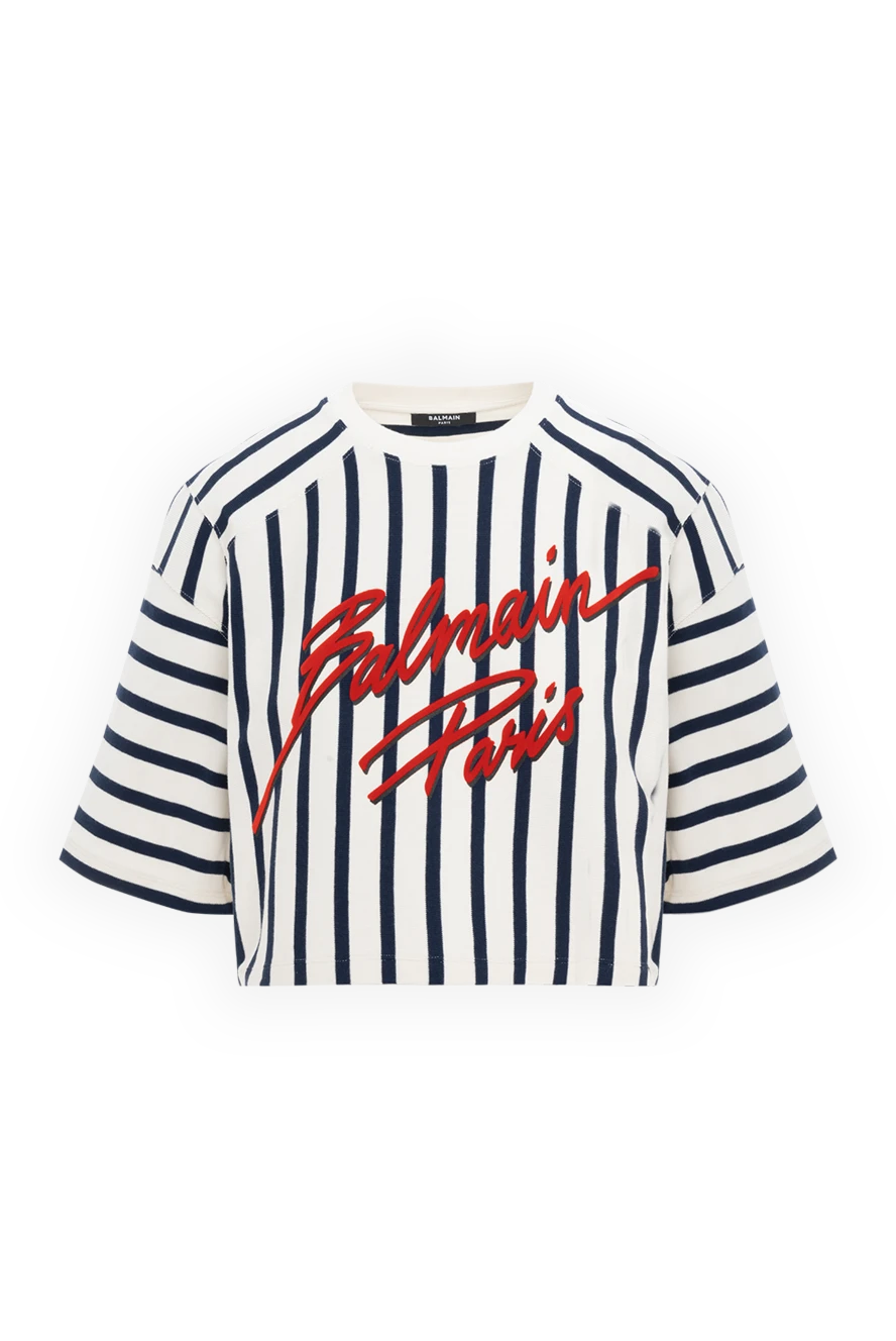 Balmain футболка женская белая в полоску baseball с логотипом 186462 - фото 1