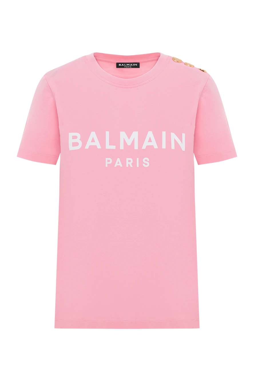 Balmain футболка с принтом розовая с золотыми пуговицами на плече 186484 - фото 1