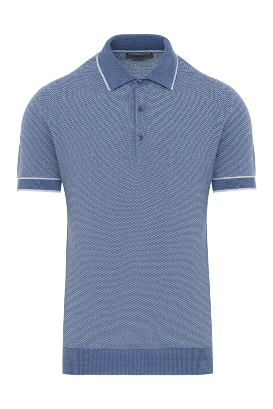 Corneliani blue button-down polo with silk and linen mesh pattern 186597 - photo 1