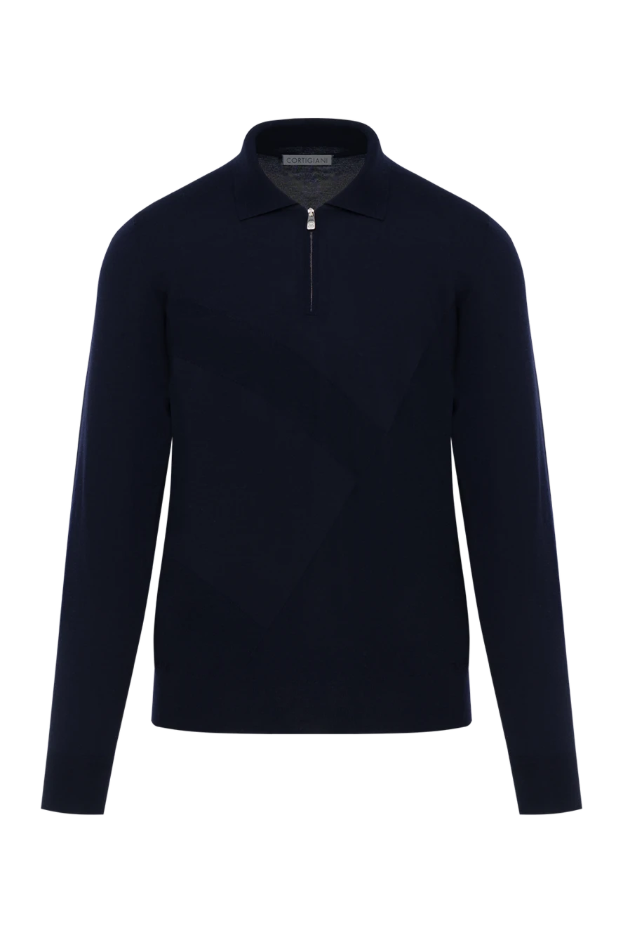 Corneliani blue ultrafine wool polo shirt with zip 186601 - photo 1