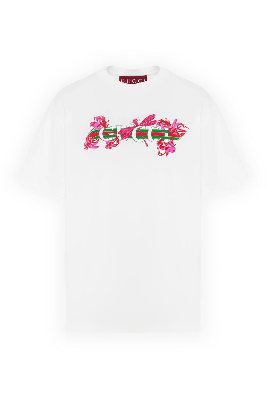 Gucci хлопковая футболка белая с логотипом и полосой web 186685 - фото 1