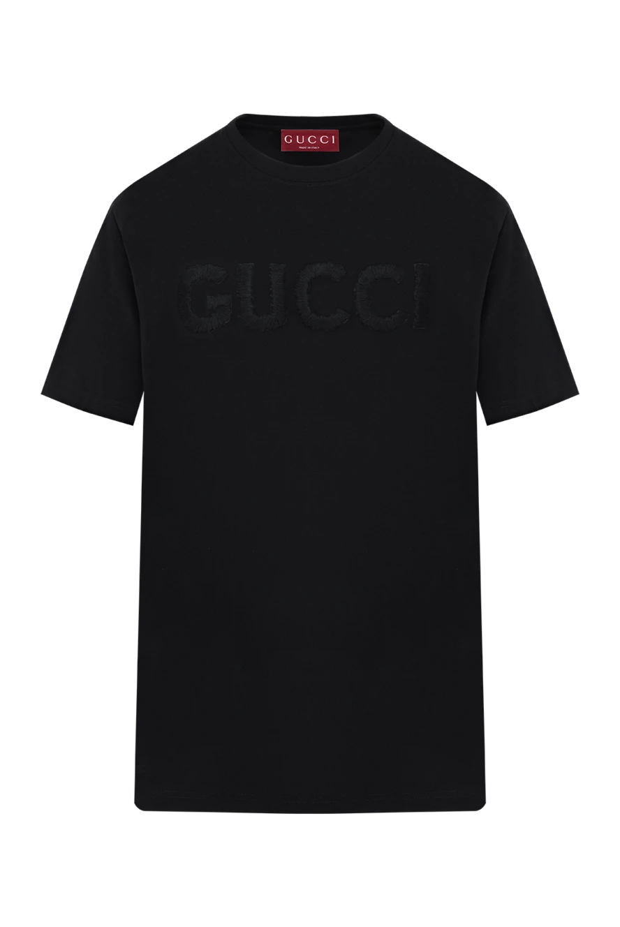 Gucci футболка из хлопкового джерси с вышивкой черная мужская 186737 - фото 1
