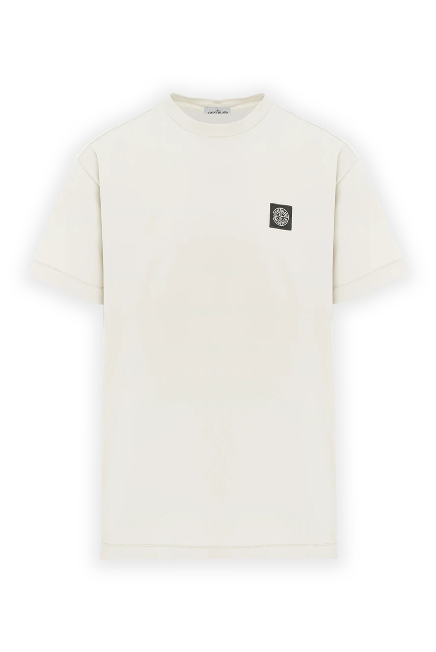 Stone Island бежевая футболка облегающего кроя с нашивкой-логотипом compass 186861 - фото 1